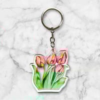Image 2 of Pink Tulips Keyring