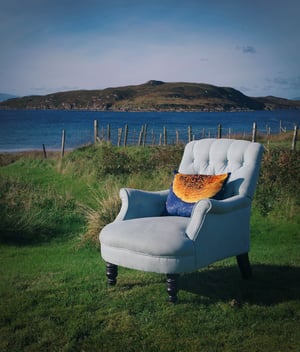 Image of Yellow lichen, printed velvet cushion