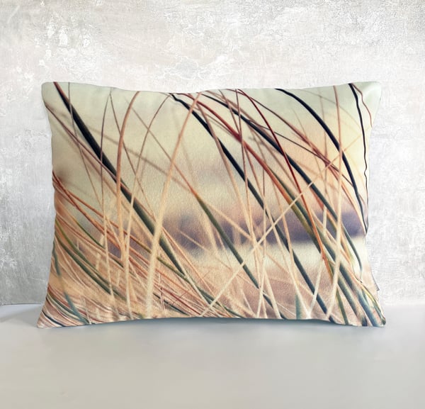 Image of Shoreline grasses, printed velvet cushion