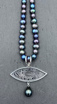 Image 2 of Textured pendant with peacock freshwater necklace 