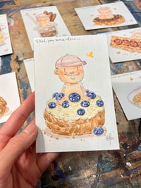 Image 3 of Wish You Were Here- Blueberry Custard Cake 1/1 Postcard Painting