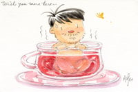 Image 1 of Wish You Were Here- Cherry Vodka Tea 1/1 Postcard Painting