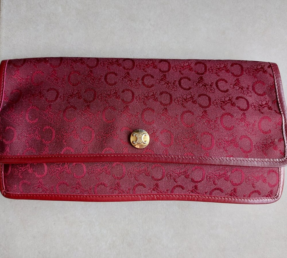 Image of Vintage Céline Bordeaux canvas clutch bag
