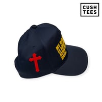 Image 3 of My biggest flex is knowing God always has my back (Snapback) Navy Blue/Red/Yellow