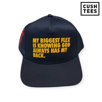 Image 2 of My biggest flex is knowing God always has my back (Snapback) Navy Blue/Red/Yellow