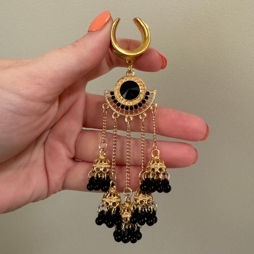 Image of Black & Gold Chandelier Dangles (sizes 2g-1 1/2)