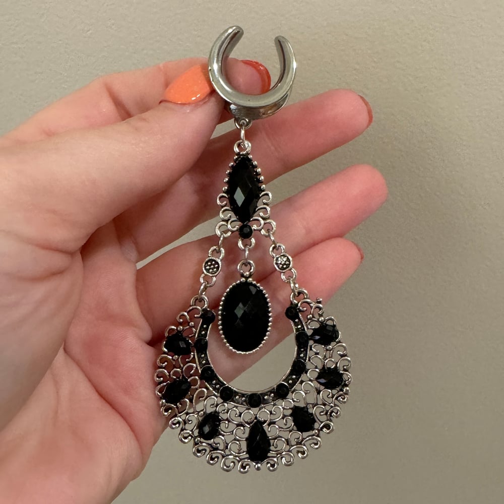 Image of Black & Silver Chandelier Dangles (sizes 2g-1 1/2)