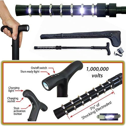 Image of Zap Cane - 1 Million Volt Stun Device Walking Cane w/ Flashlight