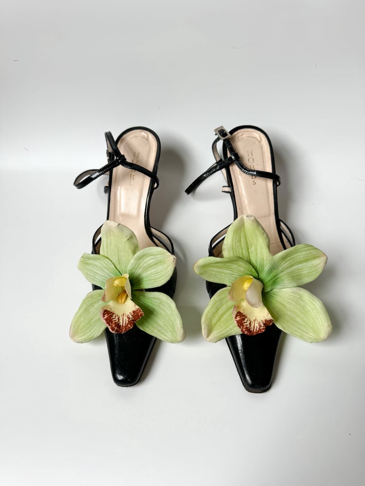 Image of green cymbidium orchid shoe clips