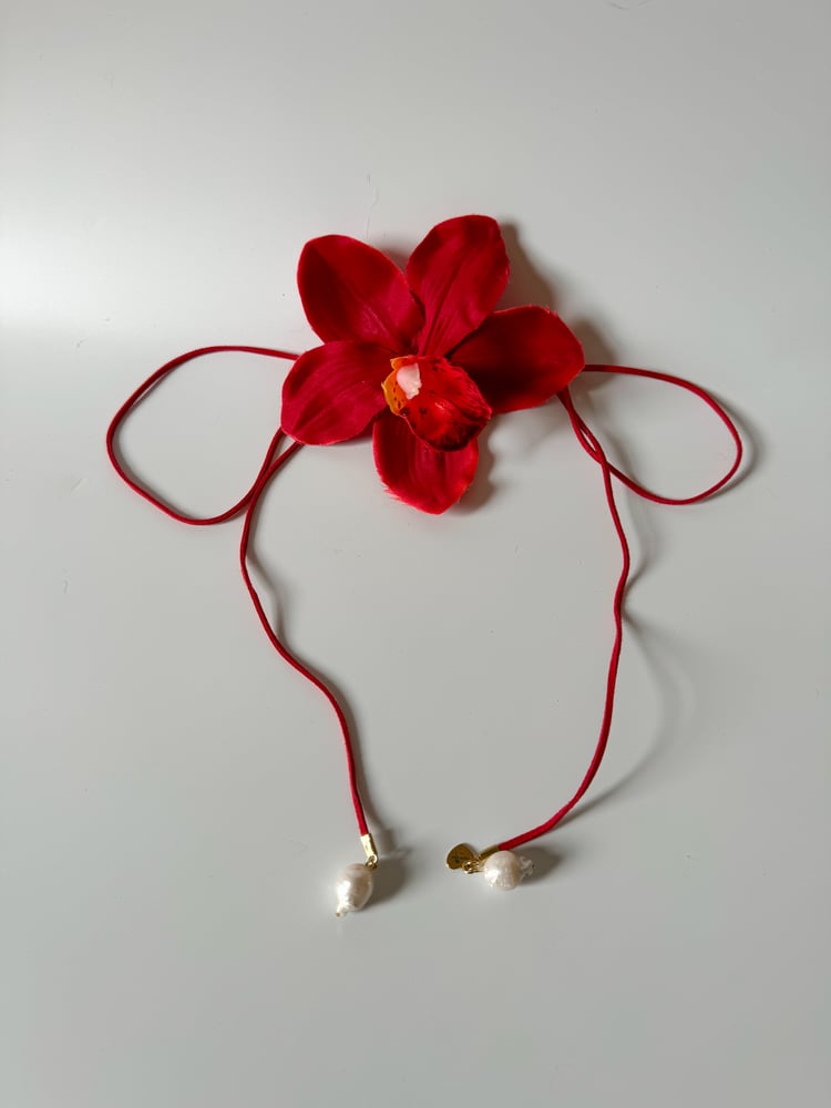 Image of red cymbidium orchid choker