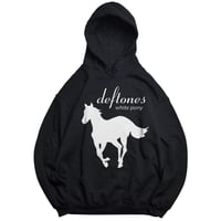 Image 1 of white pony around the fur hoodie (front graphic)