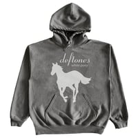 Image 3 of white pony around the fur hoodie (front graphic)