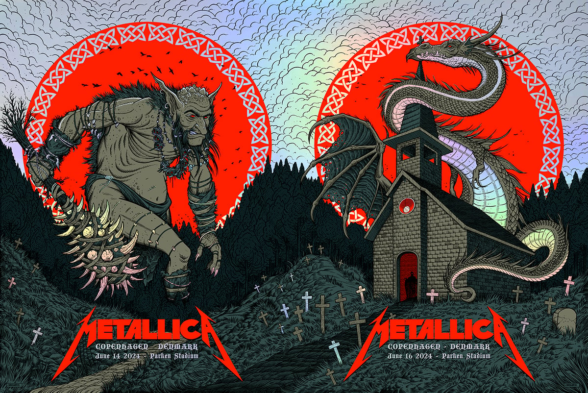 Image of Metallica "Copenhagen" 2024 Tour Set  (2 prints) FOIL Artist Edition