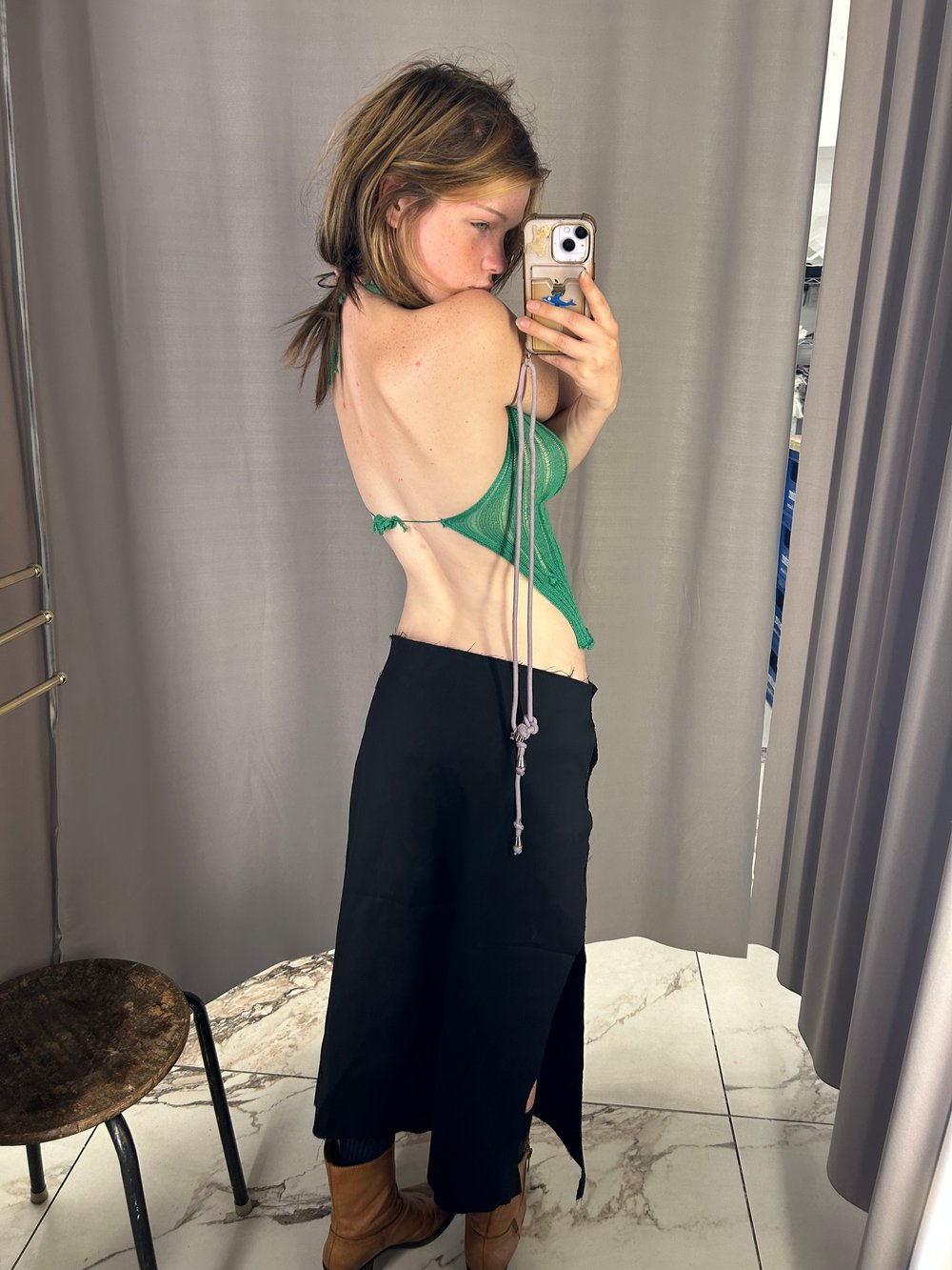  Merino backless top green