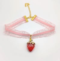 Image 2 of Pink & Red Strawberry Ruffled Lace Choker