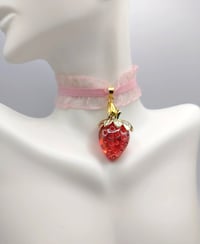 Image 5 of Pink & Red Strawberry Ruffled Lace Choker