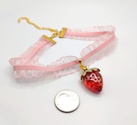 Image 6 of Pink & Red Strawberry Ruffled Lace Choker