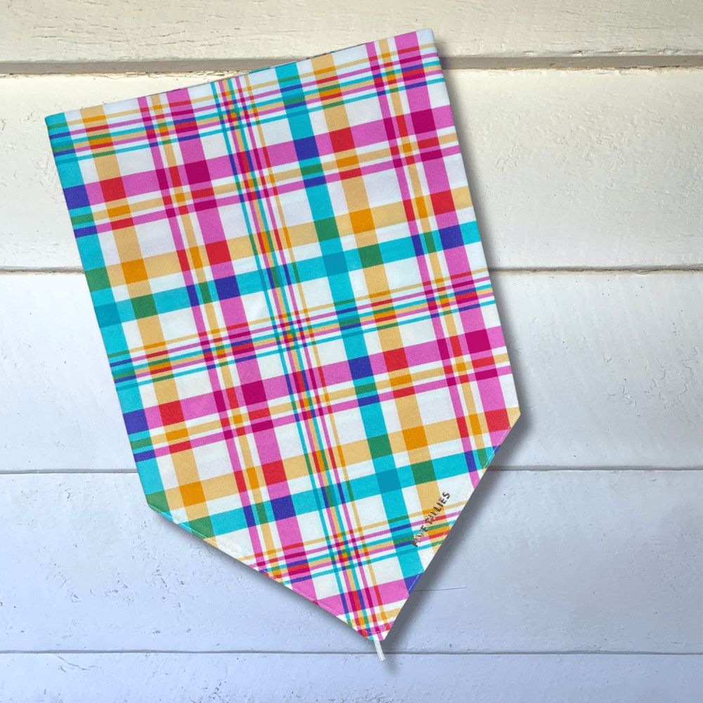 Image of Pink, Orange + Blue Plaid Scarf