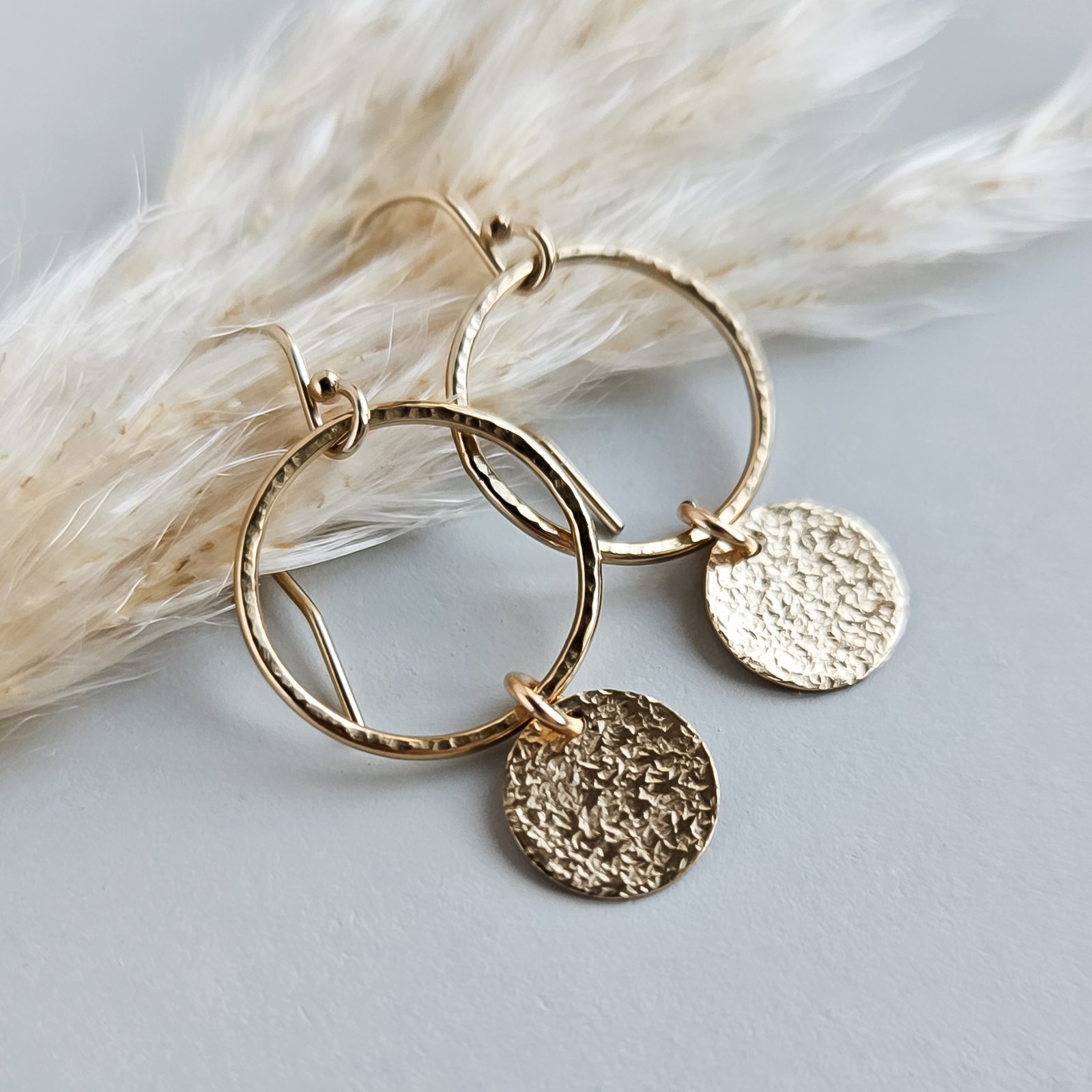 Open circle and Disc drop buy earrings, 14Kt Goldfilled.