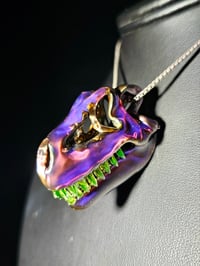 Image 2 of Royal Jelly over Electrum T-rex skull pendant with illuminati teeth.