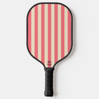 Image 3 of Custom Monogram Pickleball Paddle Cute Pink and Cream Poppy Floral and Stripes