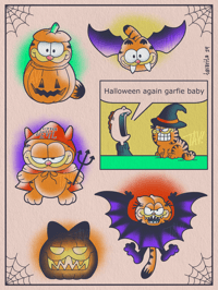 Image 2 of GARFIELD HALLOWEEN TATTOO FLASH PRINT