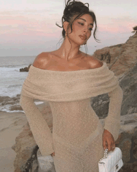 New One-shoulder Knitted Long-sleeved Dress Sexy Beach Holiday Long Dresses Womens Clothing