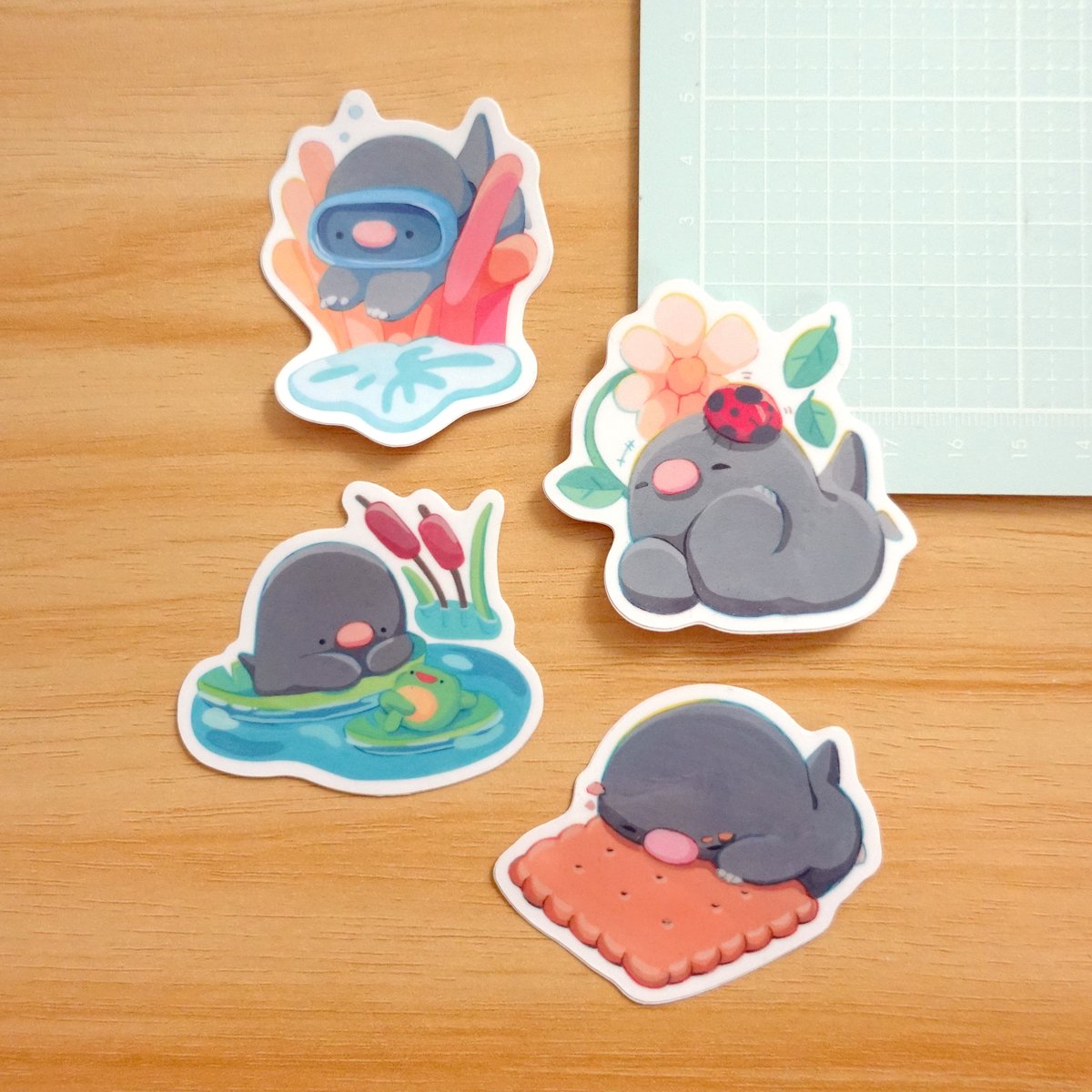 Image of Coral, Ladybug, Pond, Chomp | Glossy Stickers