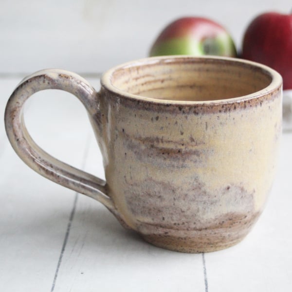 Image of Handcrafted Rustic Pottery Mug in Butter Cream Glaze on Speckled Stoneware, Made in USA