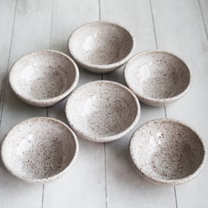 Image of Set of Three Rustic Prep Bowls in Heavily Speckled Brown Stoneware, Handmade Pottery Bowls USA