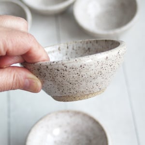 Image of Set of Three Rustic Prep Bowls in Heavily Speckled Brown Stoneware, Handmade Pottery Bowls USA