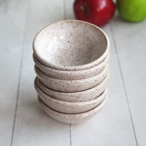 Image of Set of Three Rustic Prep Bowls in Heavily Speckled Brown Stoneware, Handmade Pottery Bowls USA