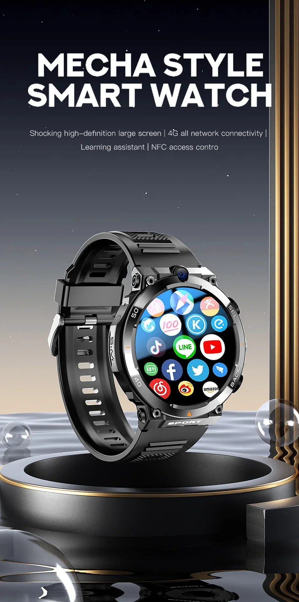 MSL 1.39-inch 4G Network Smart Watch - Dual Camera, GPS, NFC, Android, and Waterproof