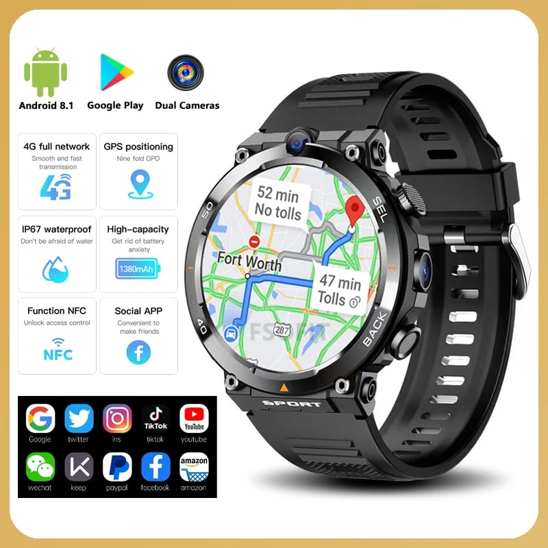 MSL 1.39-inch 4G Network Smart Watch - Dual Camera, GPS, NFC, Android, and Waterproof