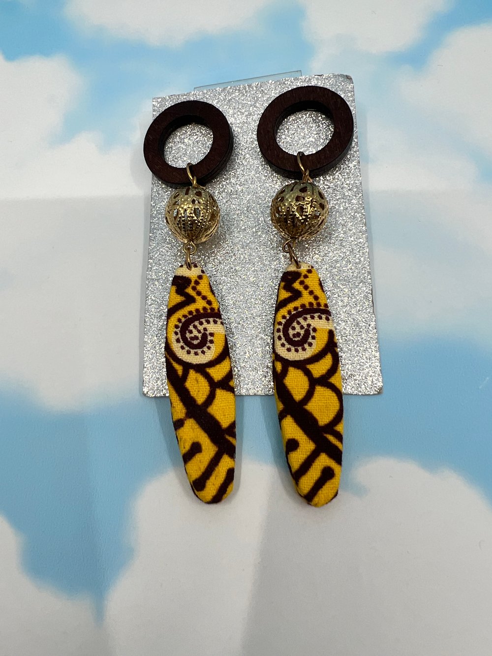 Image of Wooden Ankara dangle earrings 