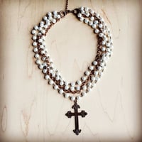 Pearl and Copper  Necklace with Cross