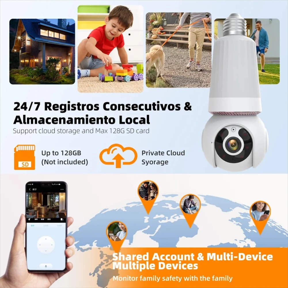 MSL 8MP E27 Bulb Camera with WiFi Surveillance, LED Bulb, AI Tracking