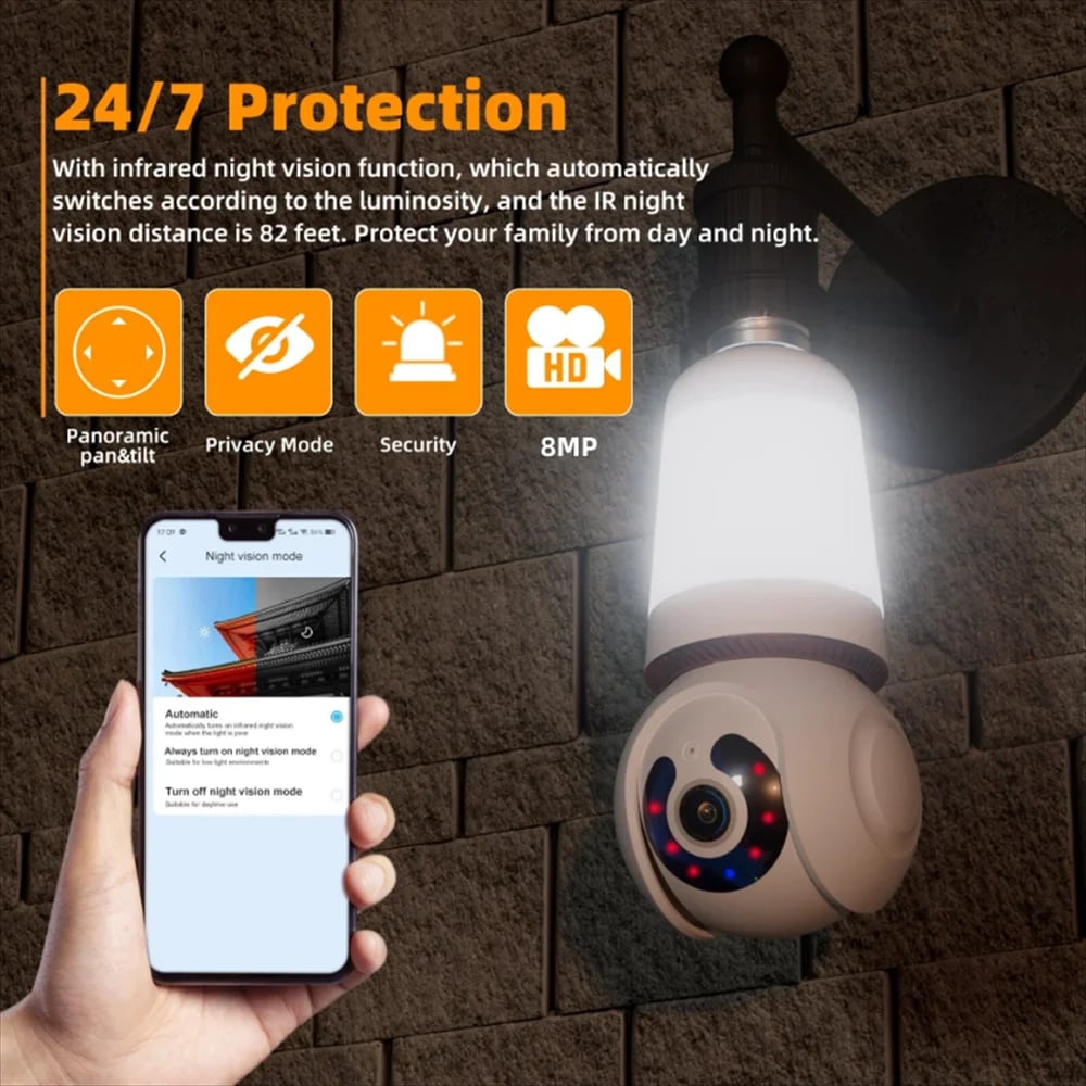 MSL 8MP E27 Bulb Camera with WiFi Surveillance, LED Bulb, AI Tracking