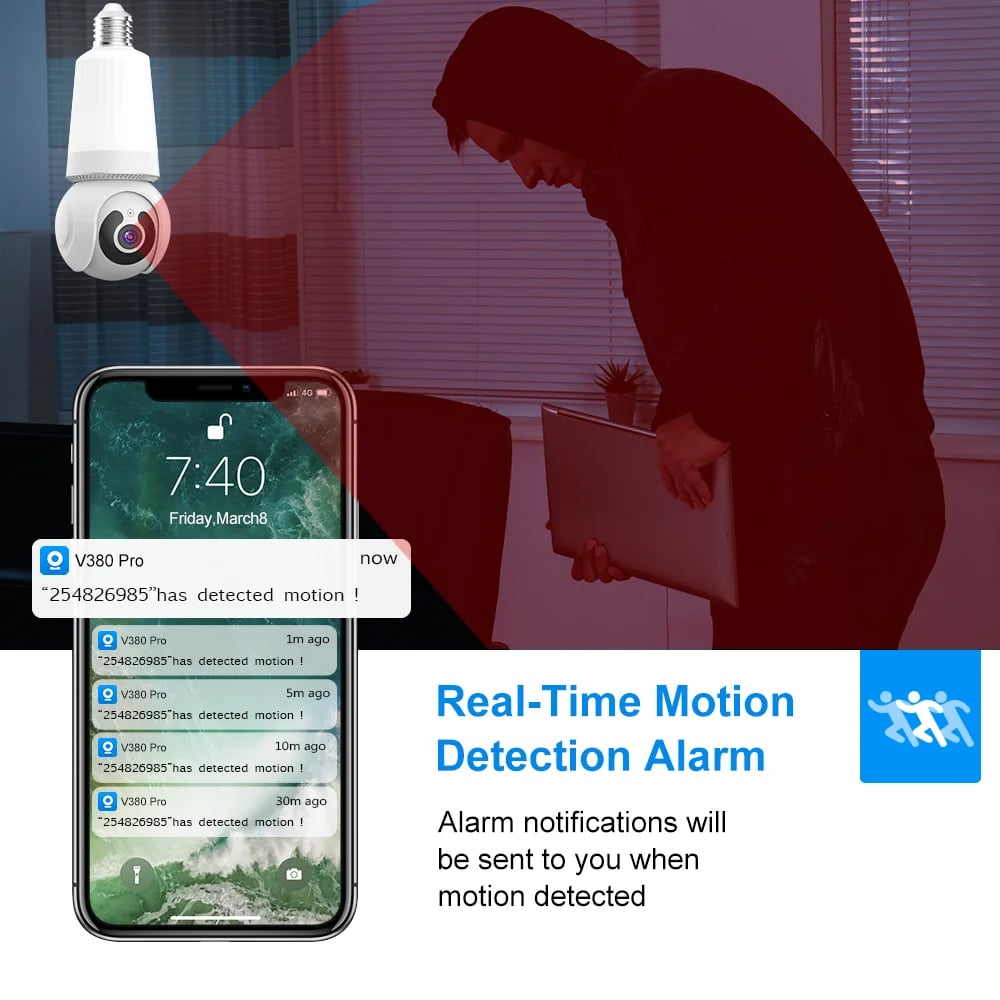 MSL 8MP E27 Bulb Camera with WiFi Surveillance, LED Bulb, AI Tracking