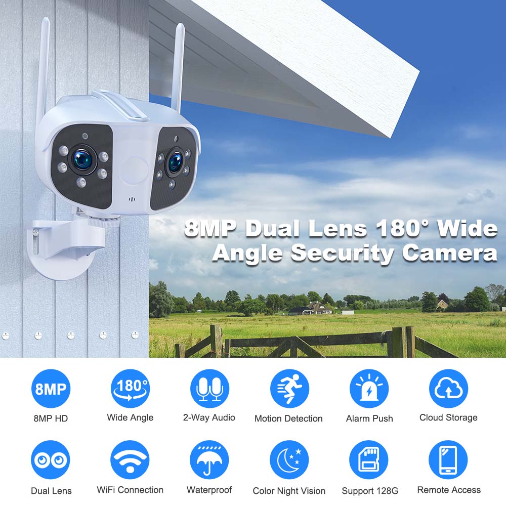 4K 8MP IP Camera Dual Lens WiFi Security Smart Home Waterproof
