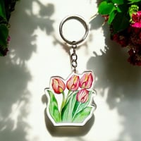 Image 1 of Pink Tulips Keyring