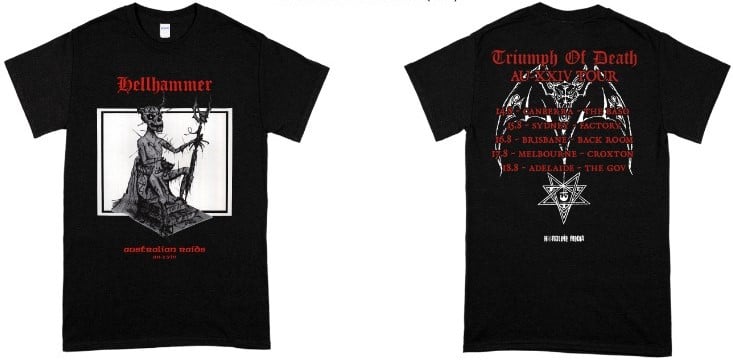 Image of HELLHAMMER / TRIUMPH OF DEATH - AUSTRALIAN RAIDS - AUSSIE TOUR SHIRT