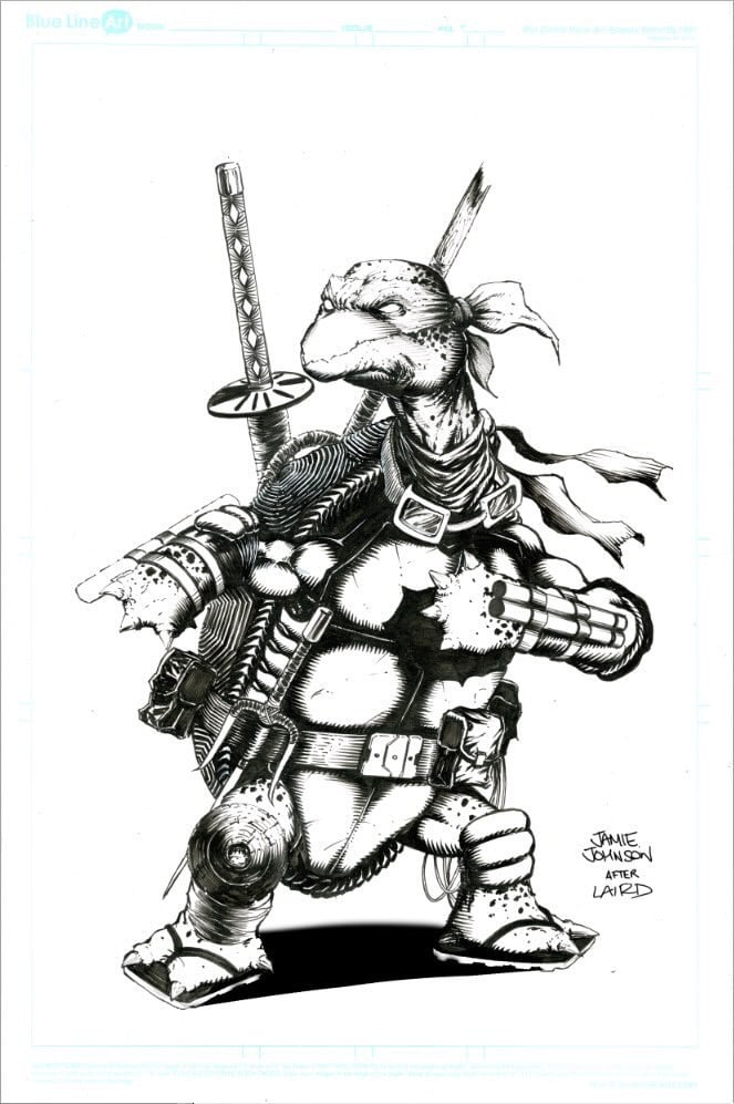 LAST RONIN EASTMAN HOMAGE (UNPUBLISHED COVER) SIGNED BY KEVIN EASTMAN. BONUS LAIRD HOMAGE PRINT