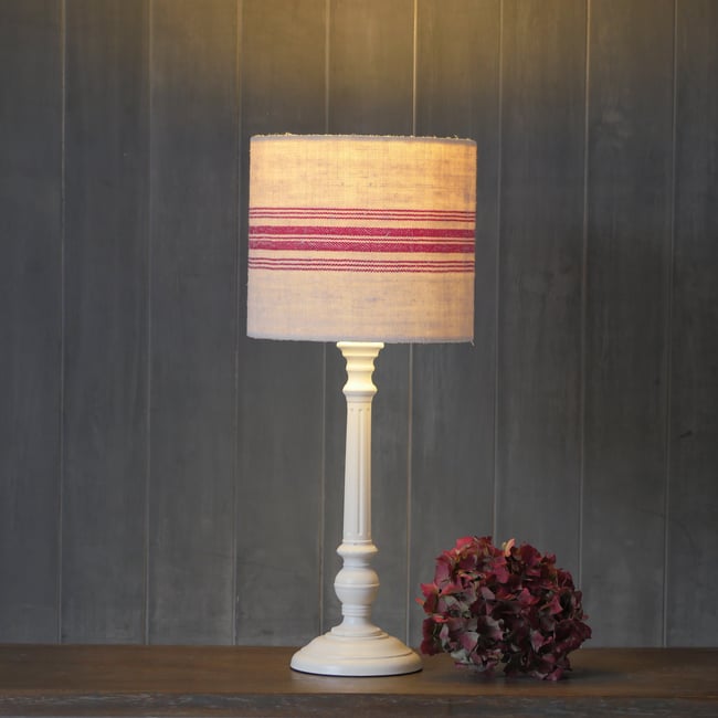 20cm Antique Grain Sack Drum Lamp Shade - Red 01