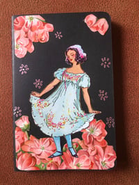 Image 1 of SMALL COLLAGED MOLESKINE BLANK NOTE SKETCH BOOK ANTIQUE PAPER Girl with Flowers