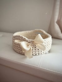 Image 1 of Crochet basket with wooden base and handles