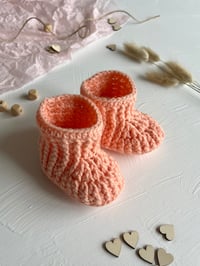 Image 2 of Peach Baby booties for newborn girl