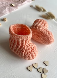 Image 3 of Peach Baby booties for newborn girl