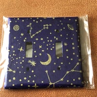 Collaged Switch Plate Cover Double Gang Royal BLUE and GOLD Galaxy Moon Stars