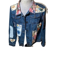 Image of Preloved Denim Jacket with Mulberry and Others Fabric Patches